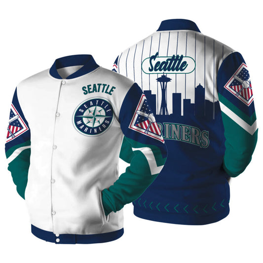 [FLASH SALE] NEW CUSTOMIZED MLB14 ST MARINERS SATIN VARSITY & BASEBALL JACKET
