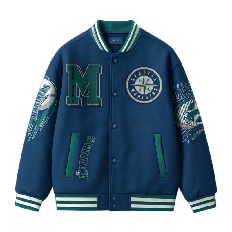 [FLASH SALE] NEW CUSTOMIZED MLB14 ST MARINERS SATIN VARSITY & BASEBALL JACKET