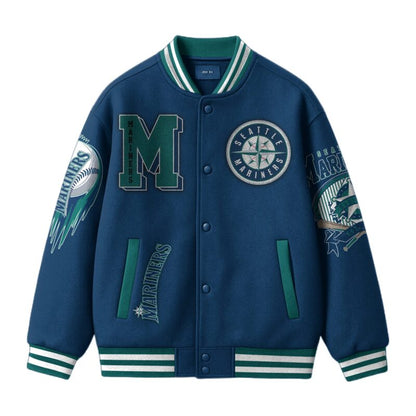 [FLASH SALE] NEW CUSTOMIZED MLB14 ST MARINERS SATIN VARSITY & BASEBALL JACKET
