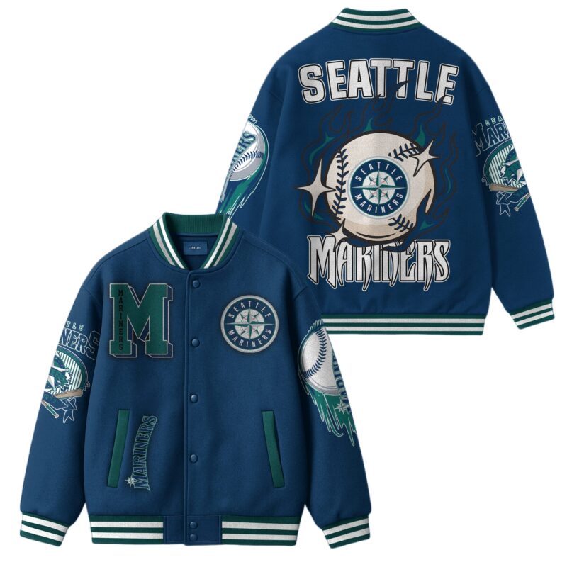 [FLASH SALE] NEW CUSTOMIZED MLB14 ST MARINERS SATIN VARSITY & BASEBALL JACKET