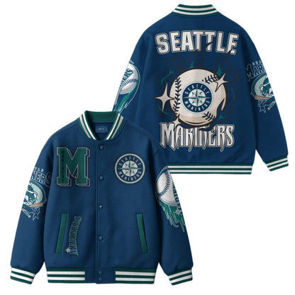 [FLASH SALE] NEW CUSTOMIZED MLB14 ST MARINERS SATIN VARSITY & BASEBALL JACKET