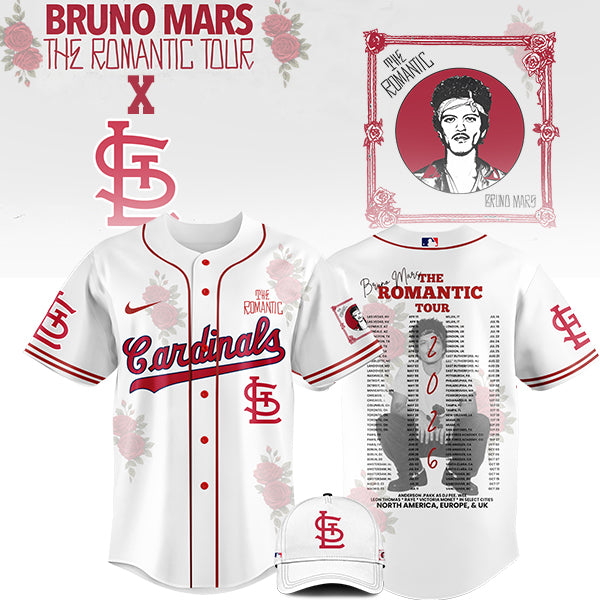 [FLASH SALE] NEW CUSTOMIZED MLB24 SL CARDINALS x BRUNO MARS BASEBALL JERSEY & CAP