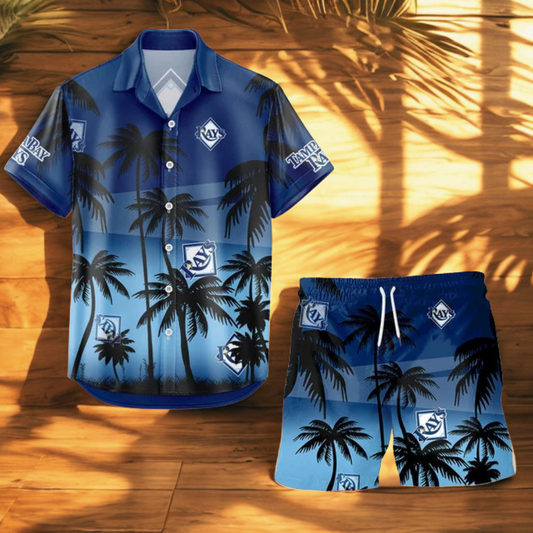 [FLASH SALE] NEW CUSTOMIZED MLB21 TBR TAMPA BAY RAYS UNISEX HAWAIIAN SHIRT & SHORTS SET