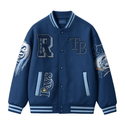 [FLASH SALE] NEW CUSTOMIZED MLB21 TB RAYS SATIN VARSITY & BASEBALL JACKET