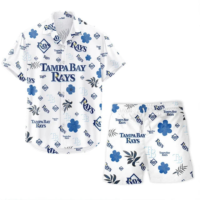 [FLASH SALE] NEW CUSTOMIZED MLB21 TBR TAMPA BAY RAYS UNISEX HAWAIIAN SHIRT & SHORTS SET