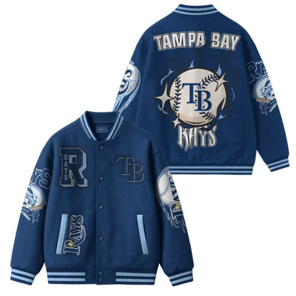 [FLASH SALE] NEW CUSTOMIZED MLB21 TB RAYS SATIN VARSITY & BASEBALL JACKET