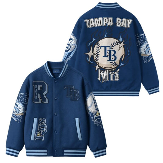 [FLASH SALE] NEW CUSTOMIZED MLB21 TB RAYS SATIN VARSITY & BASEBALL JACKET