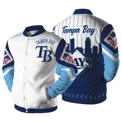 [FLASH SALE] NEW CUSTOMIZED MLB21 TB RAYS SATIN VARSITY & BASEBALL JACKET
