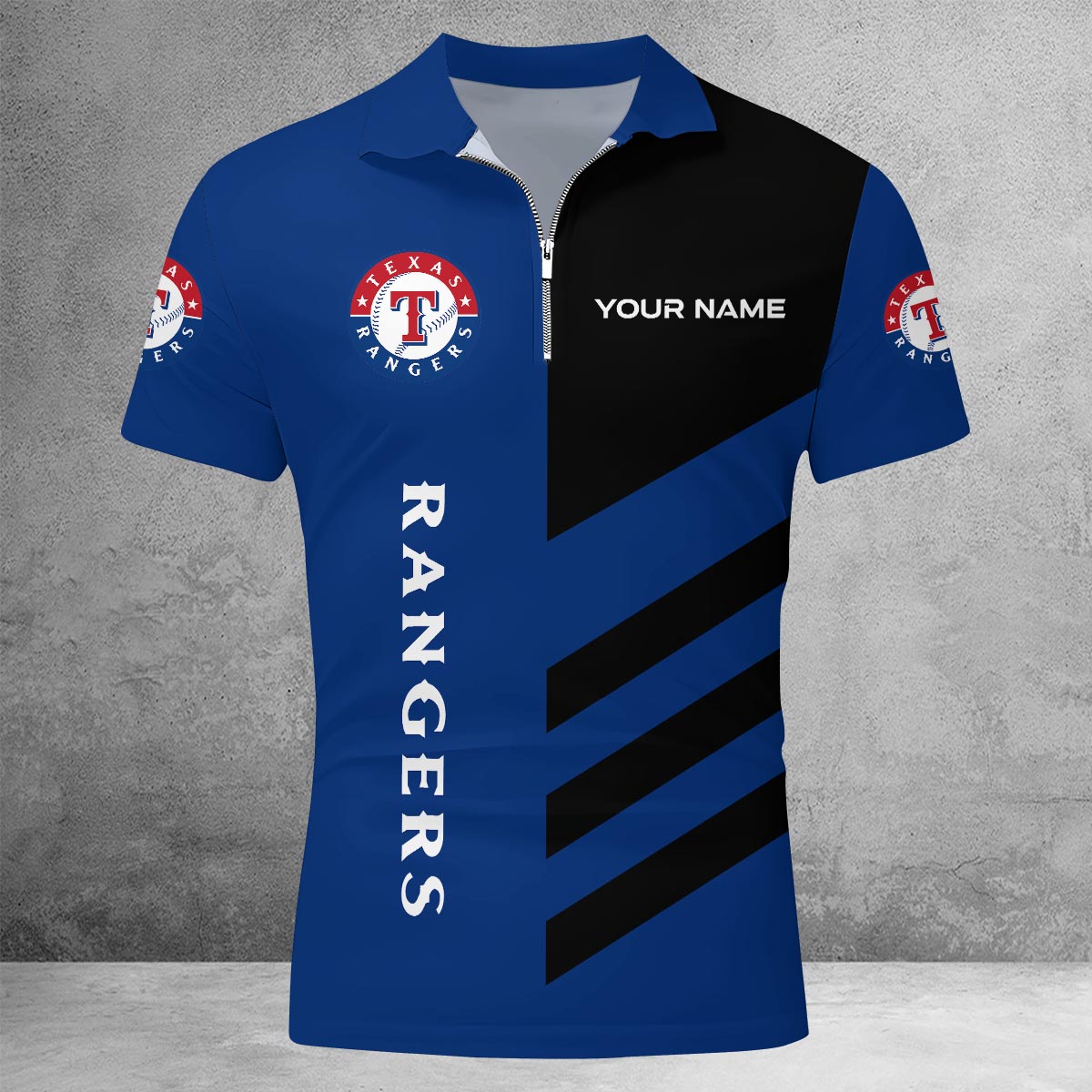 [FLASH SALE] NEW CUSTOMIZED MLB08 TRS TEXAS RANGERS ZIP POLO SHIRT