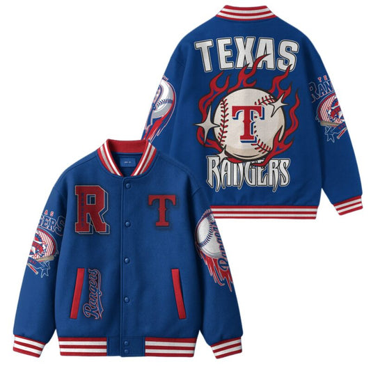 [FLASH SALE] NEW CUSTOMIZED MLB08 TX RANGERS SATIN VARSITY & BASEBALL JACKET