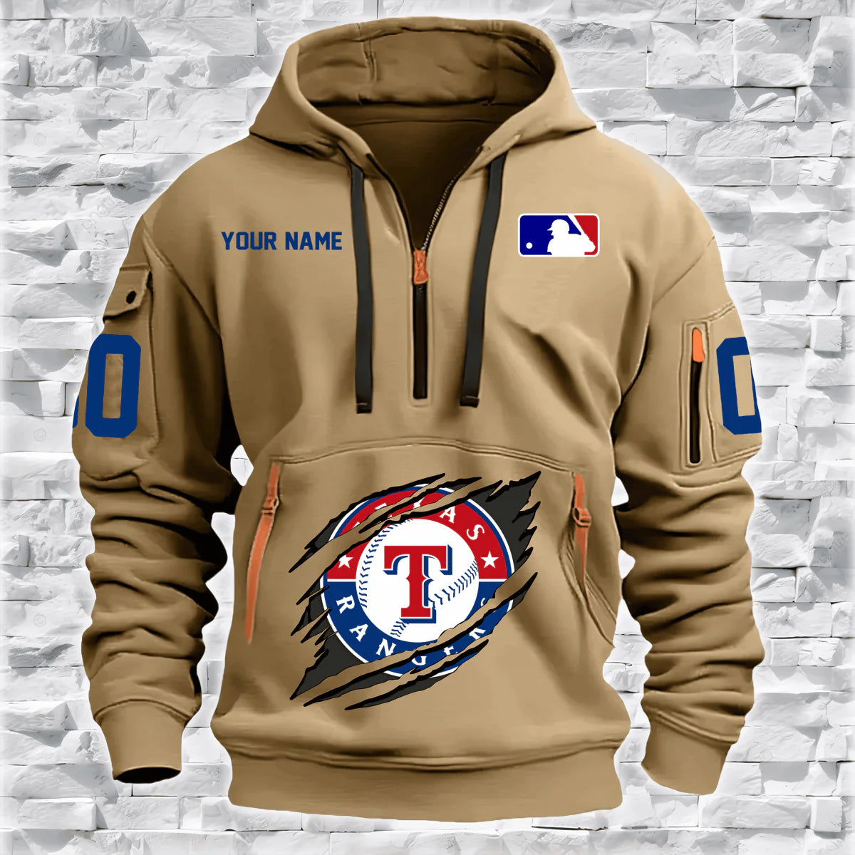 [FLASH SALE] NEW CUSTOMIZED MLB08 TX RANGERS QUARTER ZIP HOODIE