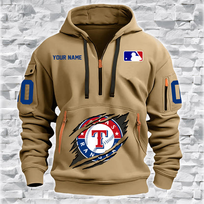 [FLASH SALE] NEW CUSTOMIZED MLB08 TX RANGERS QUARTER ZIP HOODIE