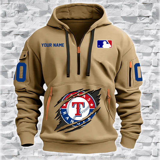 [FLASH SALE] NEW CUSTOMIZED MLB08 TX RANGERS QUARTER ZIP HOODIE