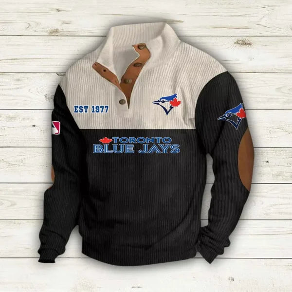 [FLASH SALE] NEW CUSTOMIZED MLB12 TBJ TORONTO BLUE JAYS BUTTON SWEATSHIRTS STAND COLLAR