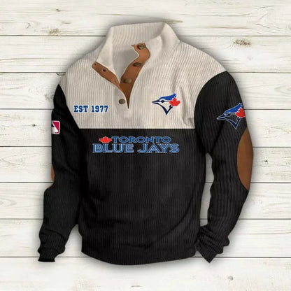 [FLASH SALE] NEW CUSTOMIZED MLB12 TBJ TORONTO BLUE JAYS BUTTON SWEATSHIRTS STAND COLLAR