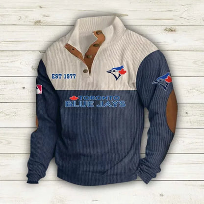 [FLASH SALE] NEW CUSTOMIZED MLB12 TBJ TORONTO BLUE JAYS BUTTON SWEATSHIRTS STAND COLLAR