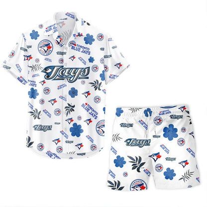 [FLASH SALE] NEW CUSTOMIZED MLB12 TBJ TORONTO BLUE JAYS UNISEX HAWAIIAN SHIRT & SHORTS SET