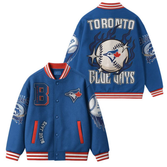 [FLASH SALE] NEW CUSTOMIZED MLB12 TR BLUE JAYS SATIN VARSITY & BASEBALL JACKET