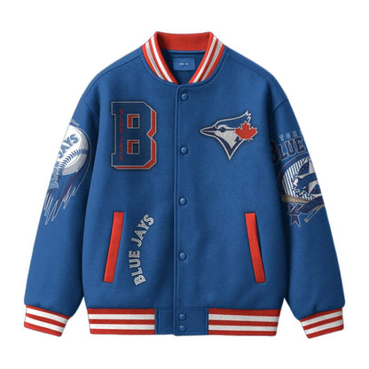 [FLASH SALE] NEW CUSTOMIZED MLB12 TR BLUE JAYS SATIN VARSITY & BASEBALL JACKET