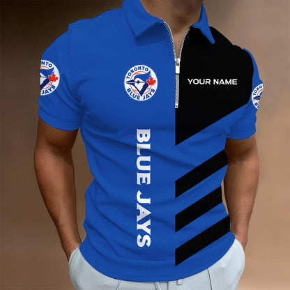 [FLASH SALE] NEW CUSTOMIZED MLB12 TBJ TORONTO BLUE JAYS ZIP POLO SHIRT