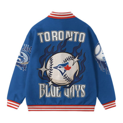 [FLASH SALE] NEW CUSTOMIZED MLB12 TR BLUE JAYS SATIN VARSITY & BASEBALL JACKET