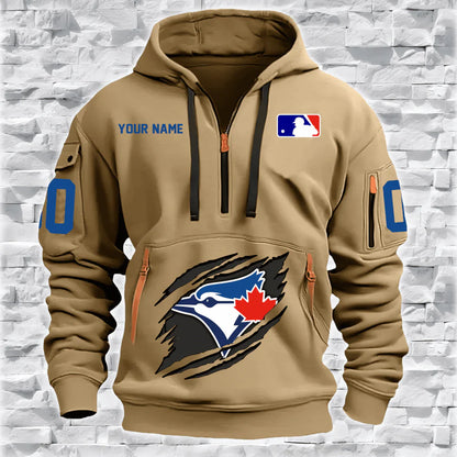 [FLASH SALE] NEW CUSTOMIZED MLB12 TR BLUE JAYS QUARTER ZIP HOODIE