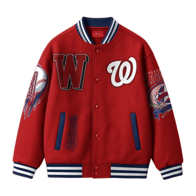 [FLASH SALE] NEW CUSTOMIZED MLB28 WA NATIONALS SATIN VARSITY & BASEBALL JACKET