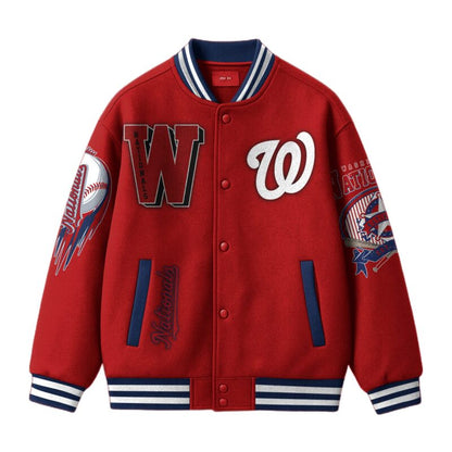[FLASH SALE] NEW CUSTOMIZED MLB28 WA NATIONALS SATIN VARSITY & BASEBALL JACKET