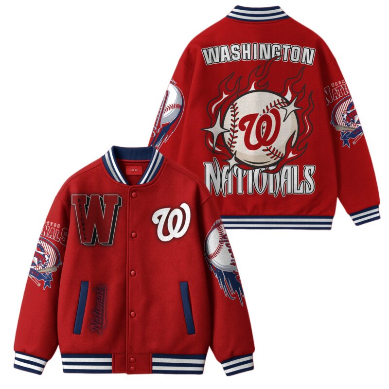 [FLASH SALE] NEW CUSTOMIZED MLB28 WA NATIONALS SATIN VARSITY & BASEBALL JACKET