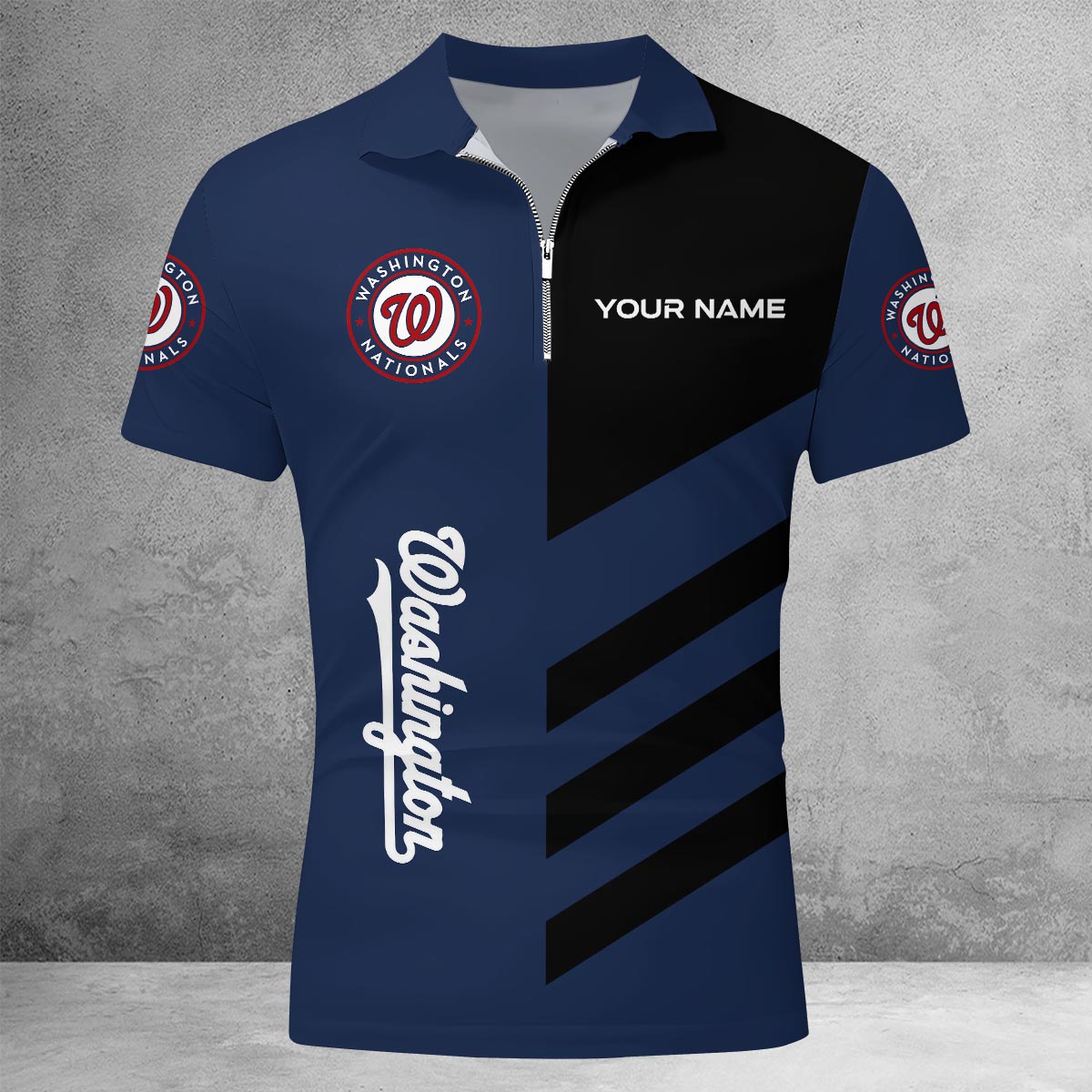 [FLASH SALE] NEW CUSTOMIZED MLB28 WNS WASHINGTON NATIONALS ZIP POLO SHIRT