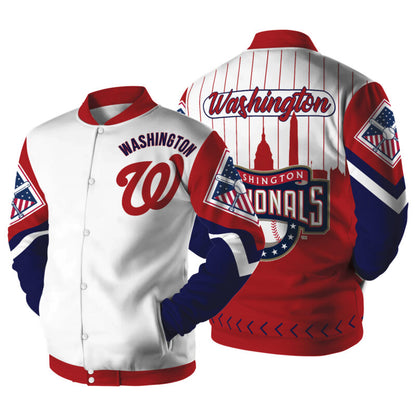 [FLASH SALE] NEW CUSTOMIZED MLB28 WA NATIONALS SATIN VARSITY & BASEBALL JACKET