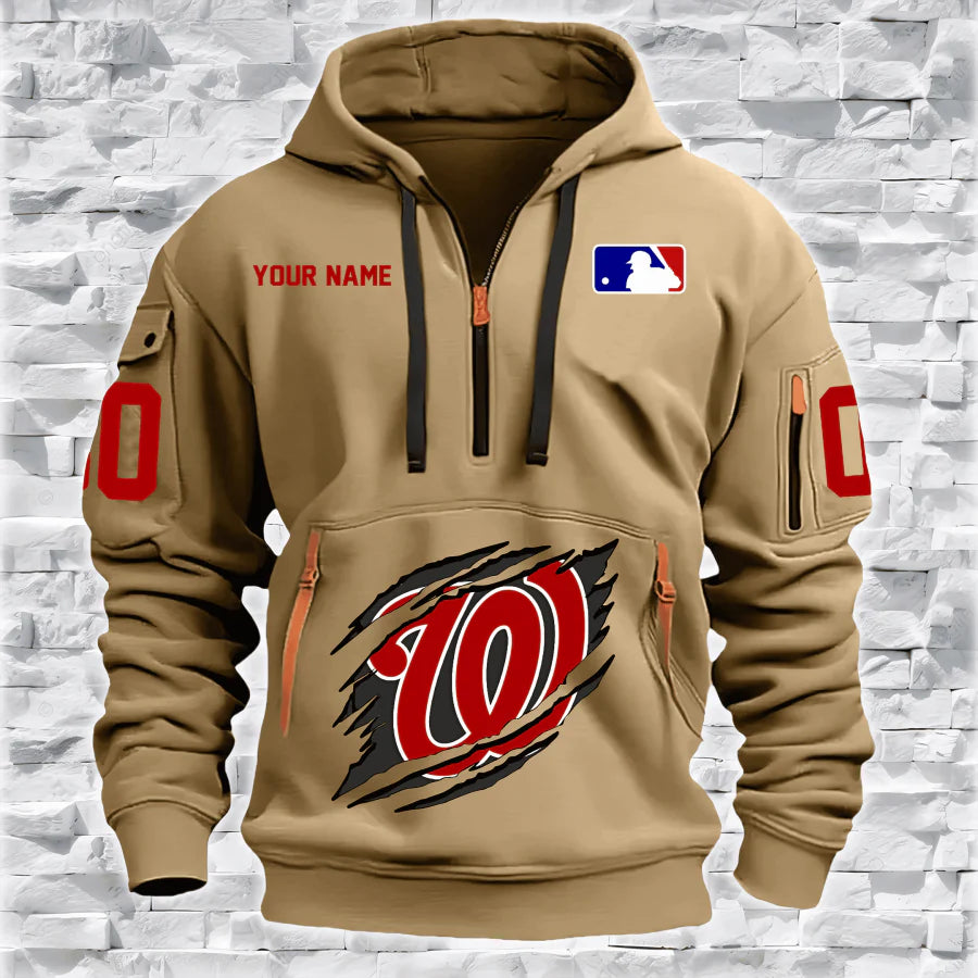 [FLASH SALE] NEW CUSTOMIZED MLB28 WA NATIONALS QUARTER ZIP HOODIE