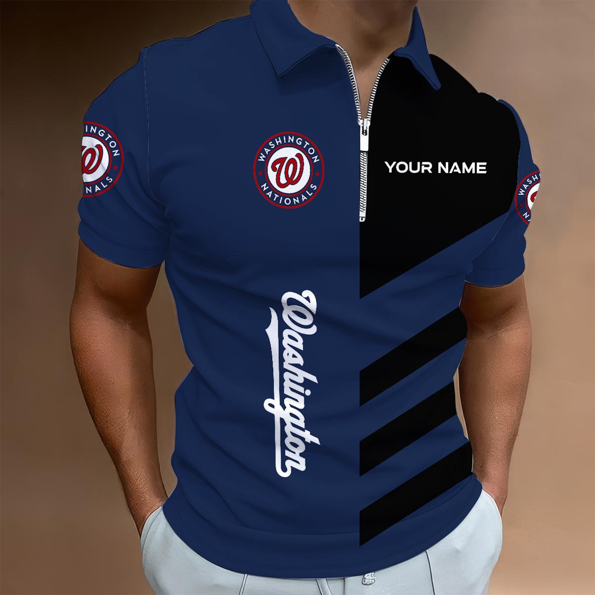 [FLASH SALE] NEW CUSTOMIZED MLB28 WNS WASHINGTON NATIONALS ZIP POLO SHIRT